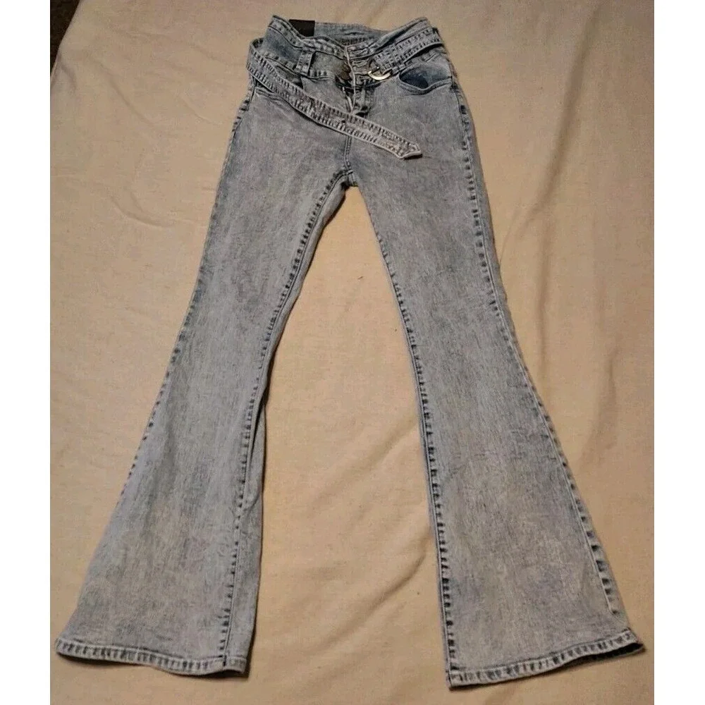 Mitzi Michel Button Front Acid Washed Size 5 NWT Boot Cut Retro High‎ Rise Z - Picture 3 of 9
